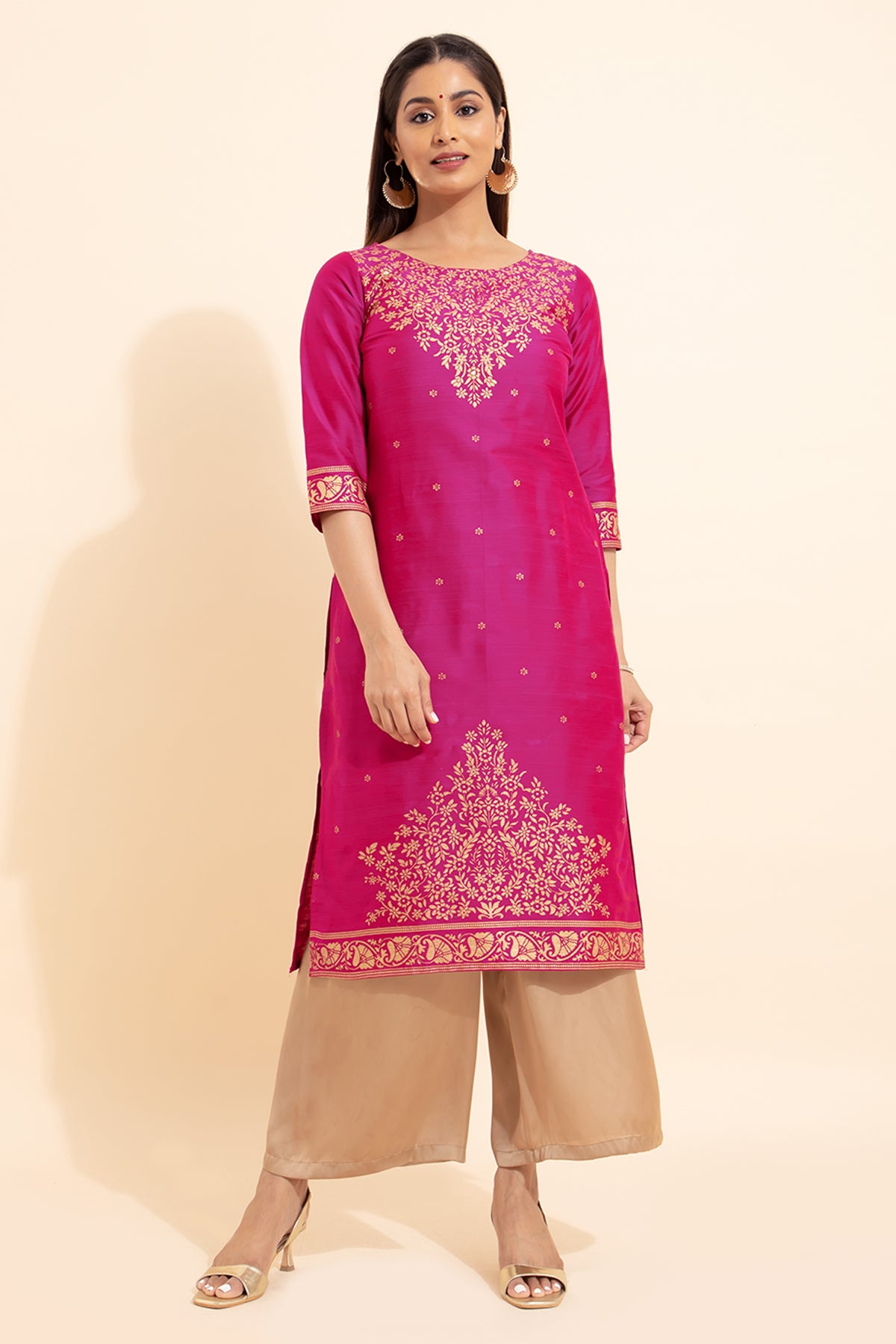 Jewelled Floral Printed Kurta - Pink