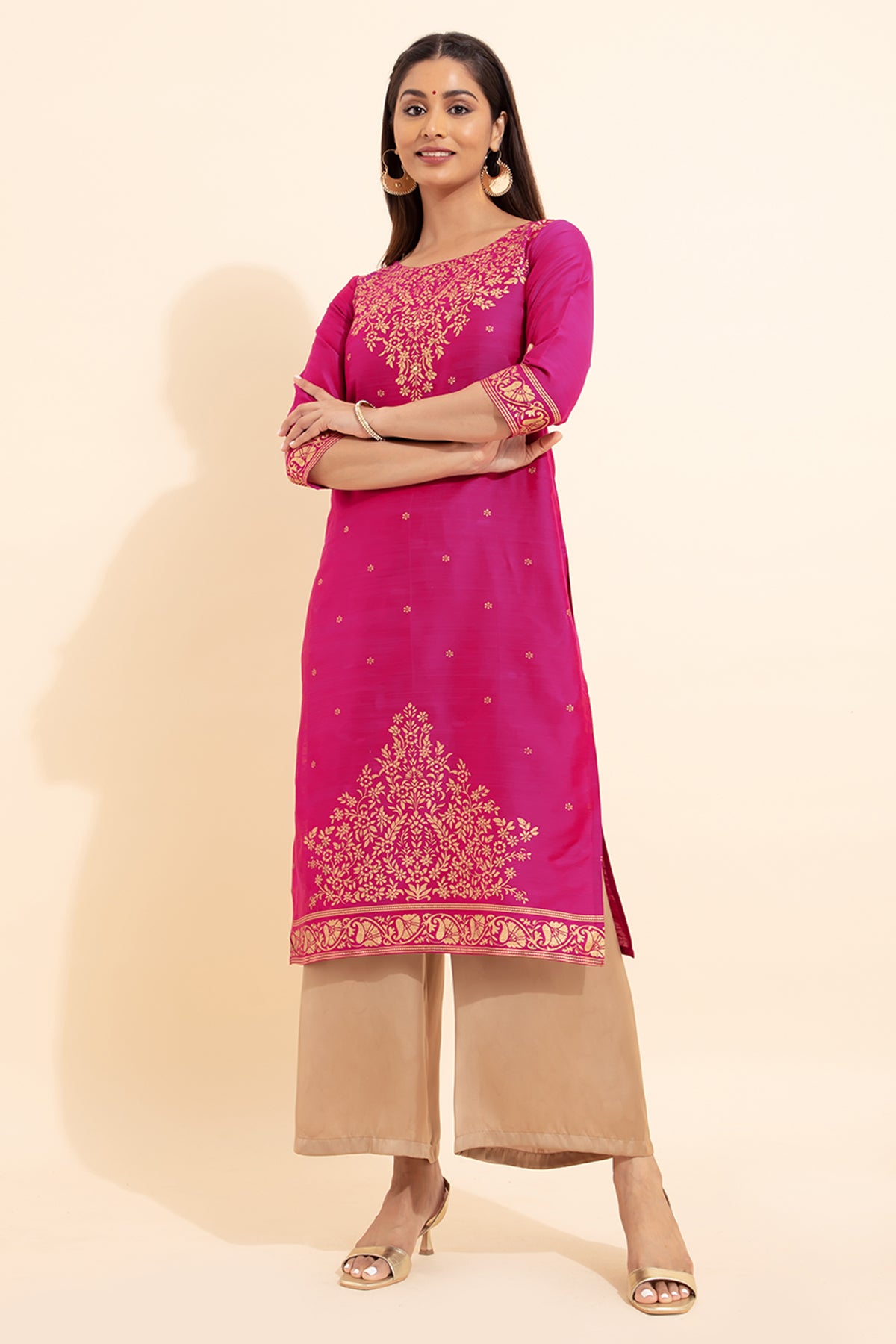 Jewelled Floral Printed Kurta - Pink