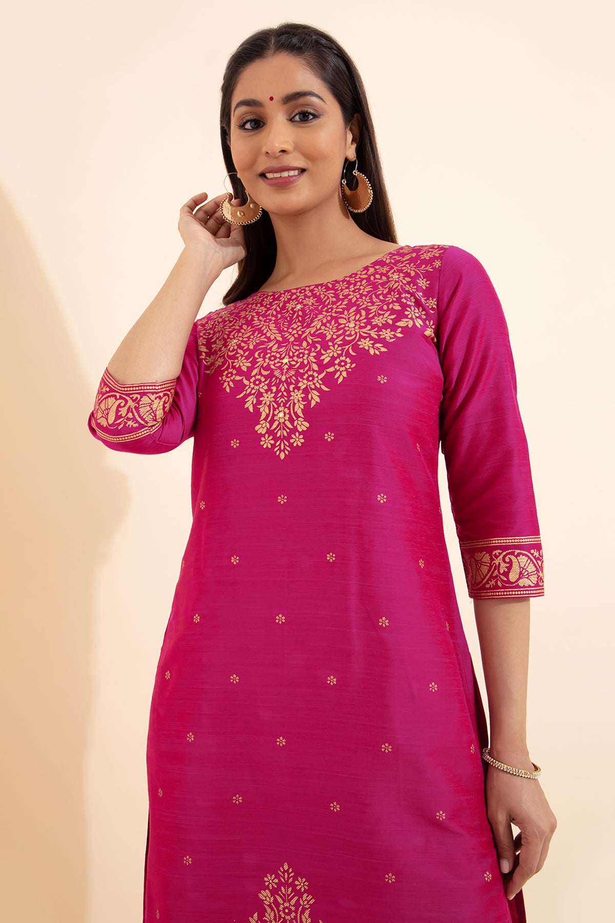 Jewelled Floral Printed Kurta - Pink