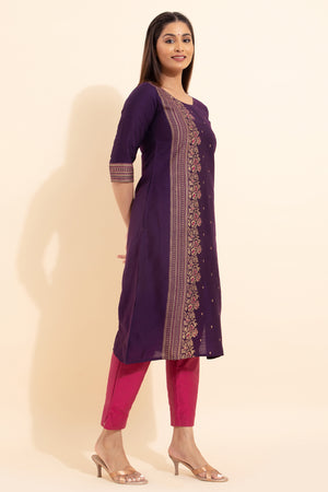 Floral Printed Kurta - Purple