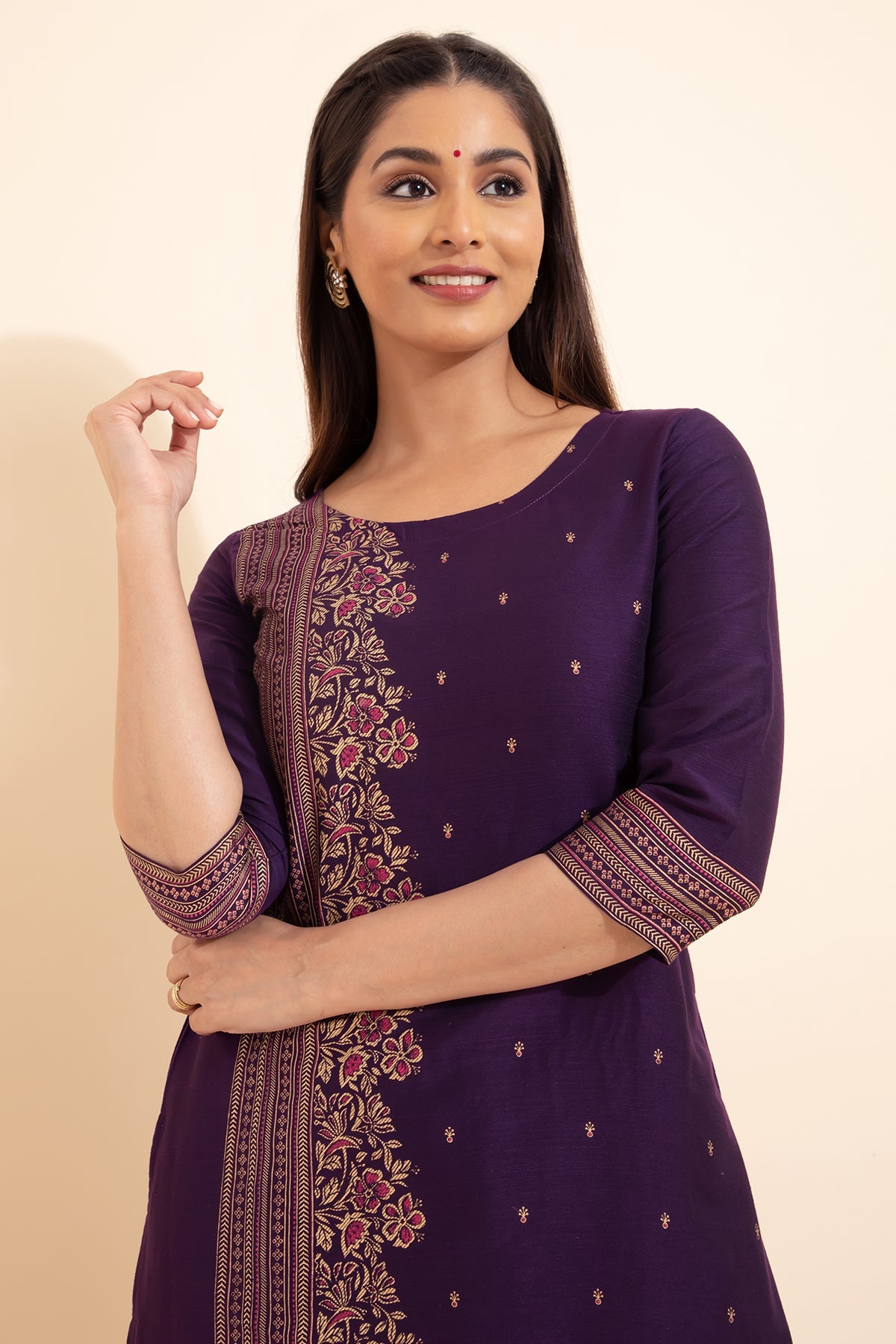 Floral Printed Kurta - Purple