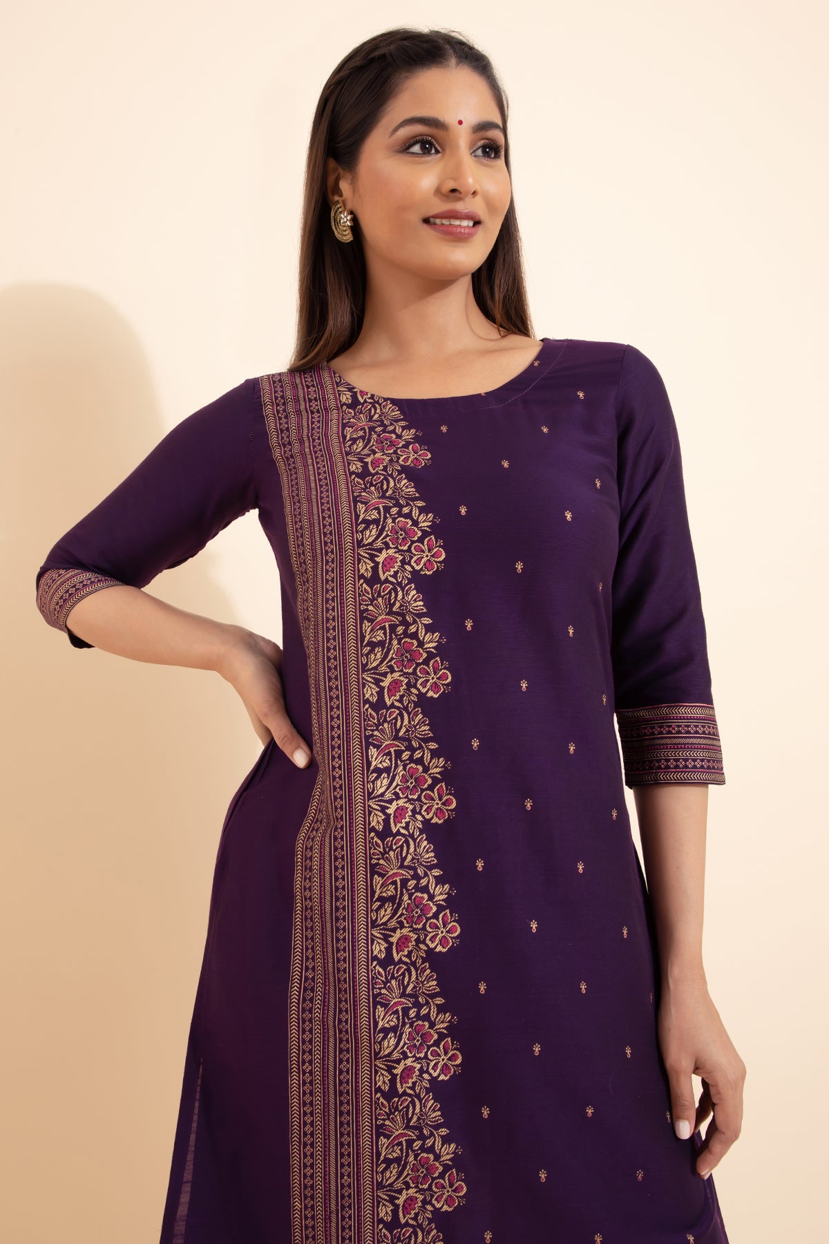 Floral Printed Kurta - Purple