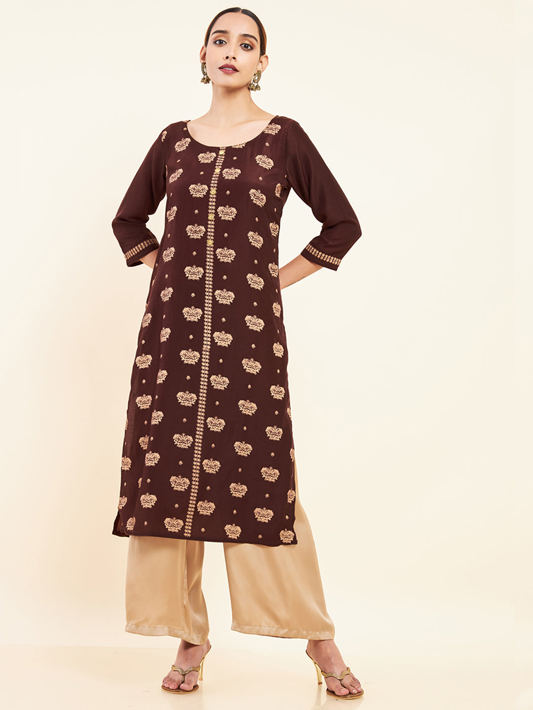 All Over Yazhi Motif Printed Kurta Brown