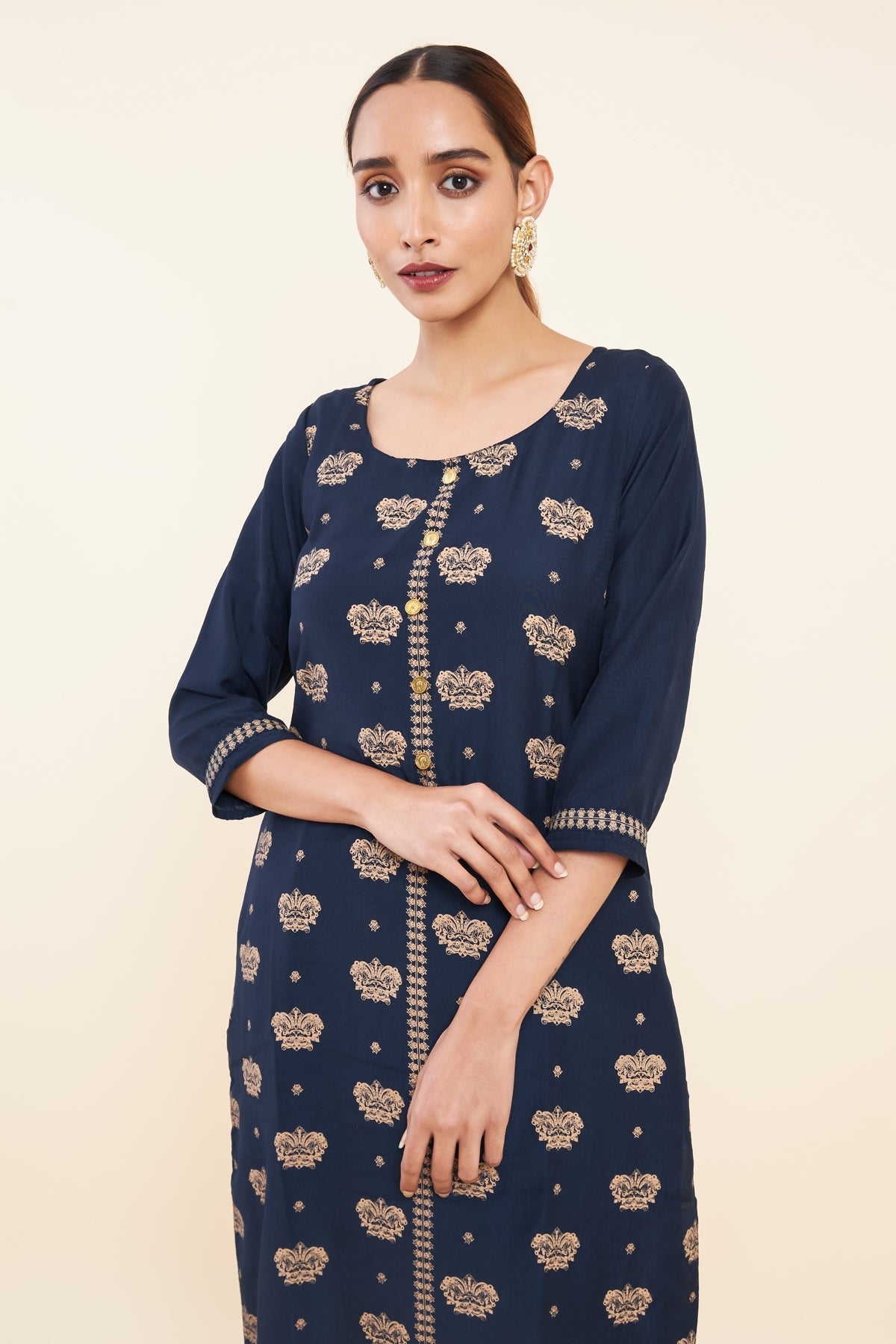 All Over Yazhi Motif Printed Kurta Navy