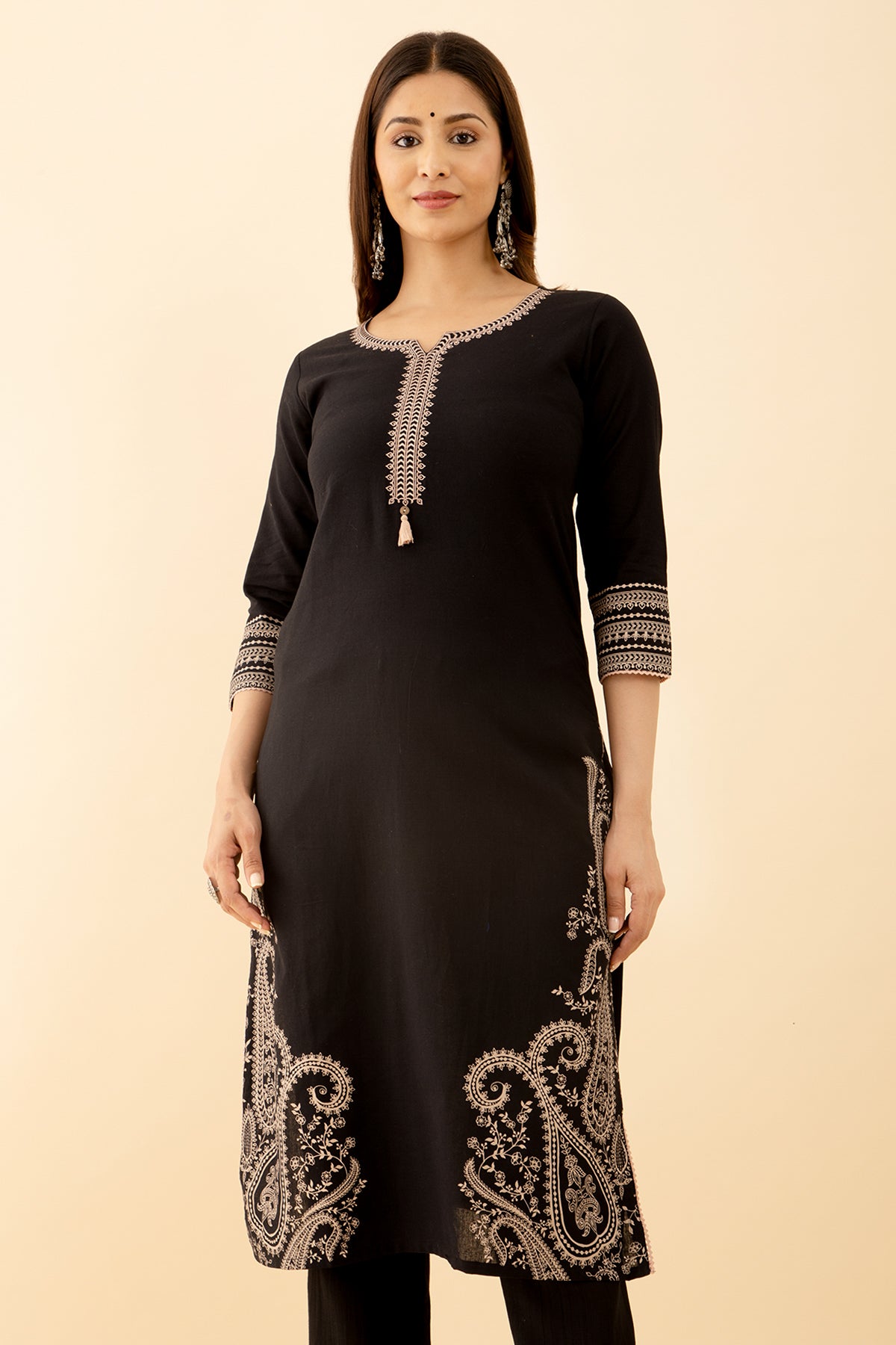 Floral Paisley Printed Kurta - Black