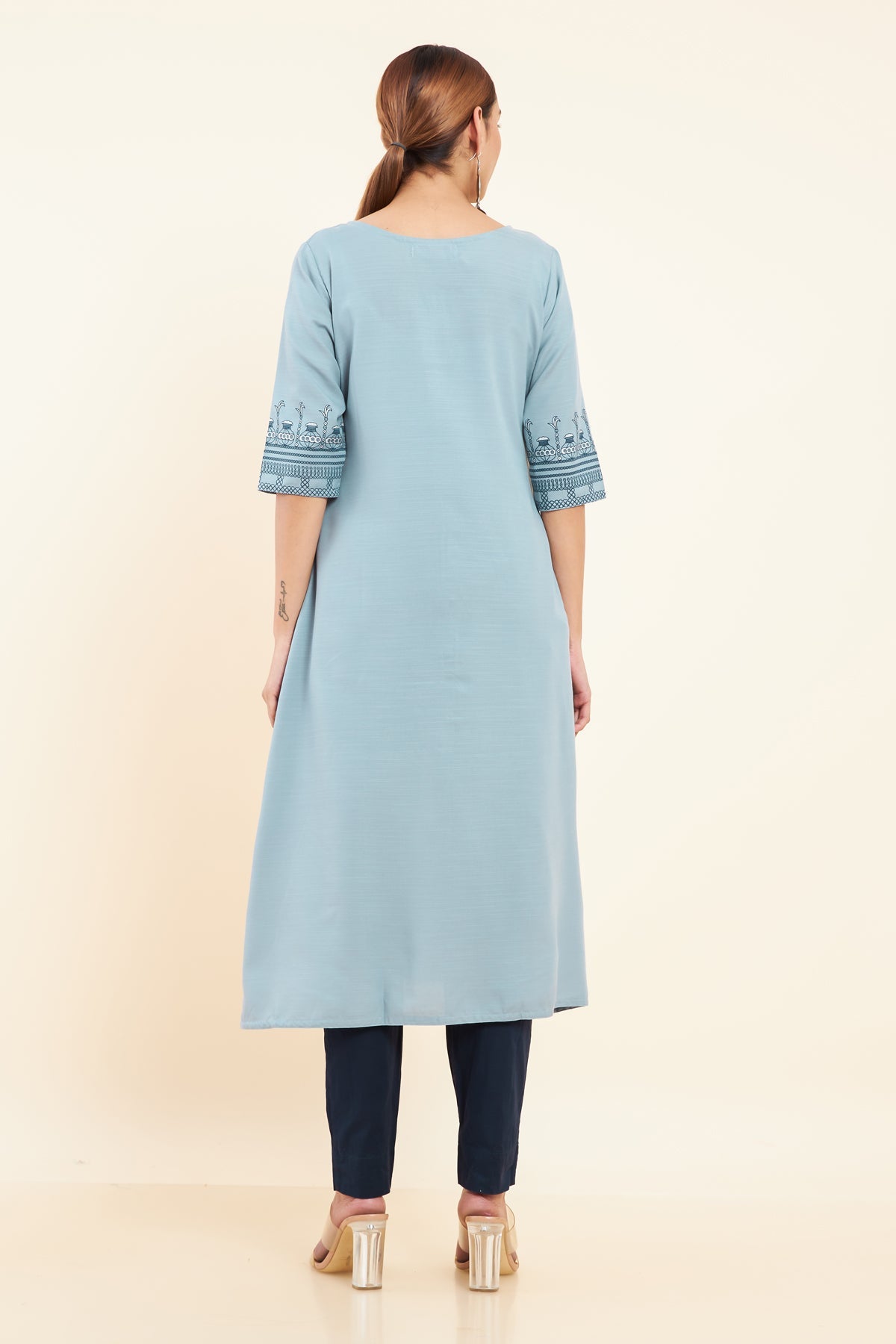 Kolam Printed A Line Kurta Blue