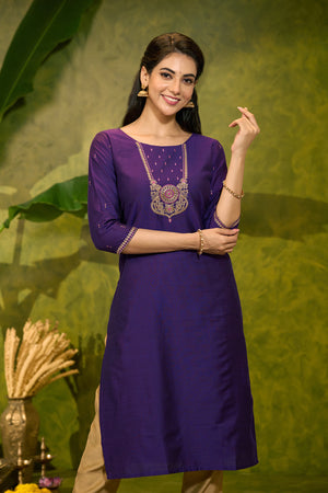 Jewel Inspired Embroidered Kurta - Purple