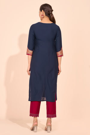 Jewel Inspired Printed Kurta - Navy Blue