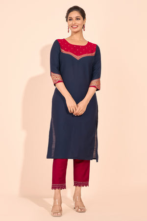 Jewel Inspired Printed Kurta - Navy Blue