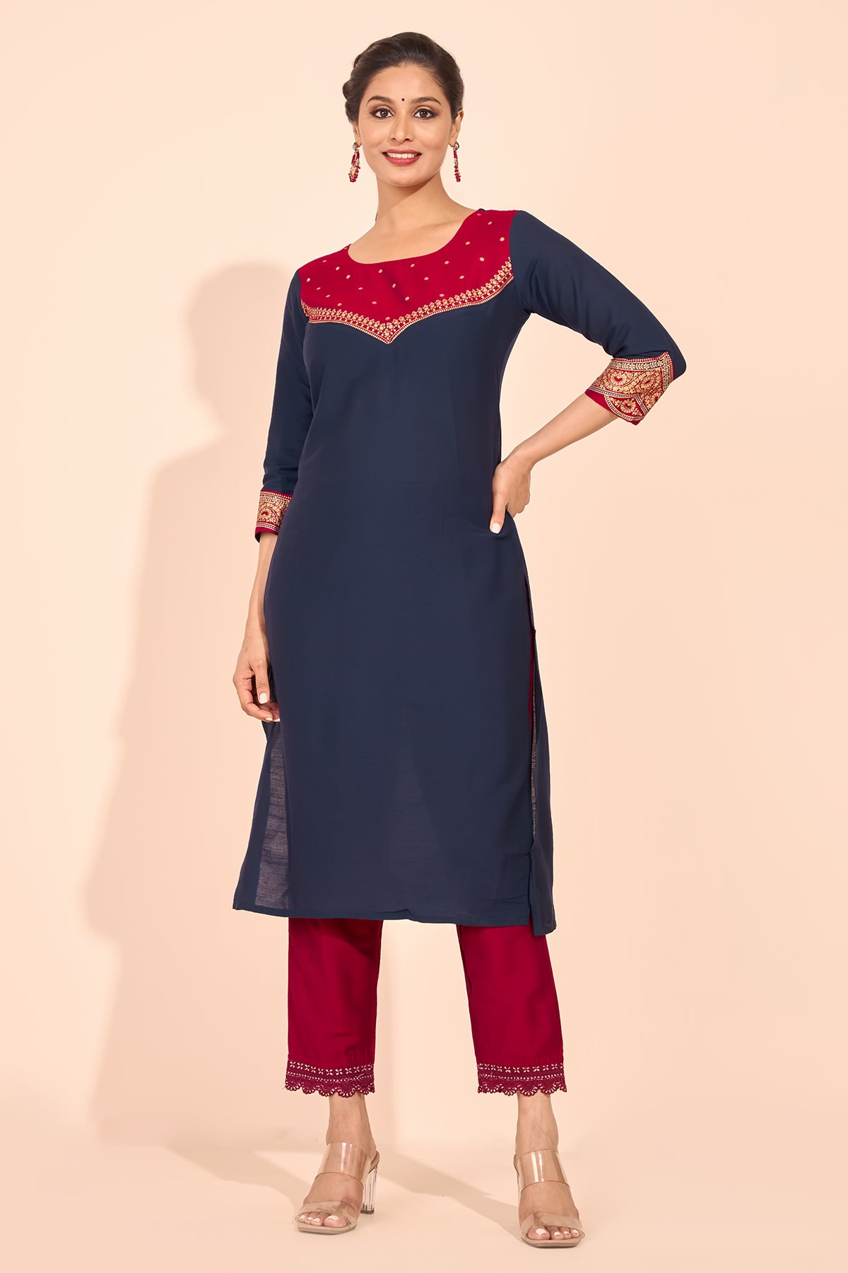 Jewel Inspired Printed Kurta - Navy Blue