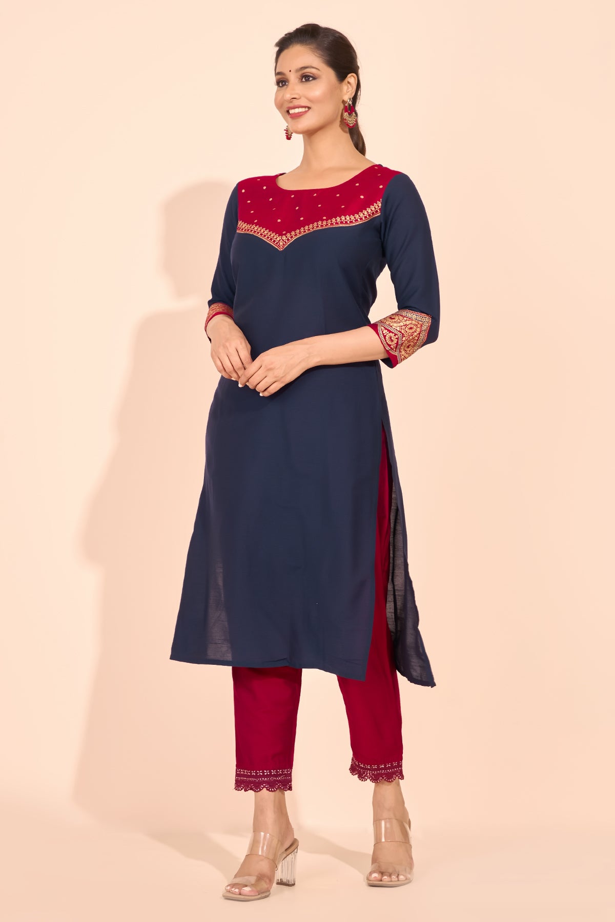 Jewel Inspired Printed Kurta - Navy Blue