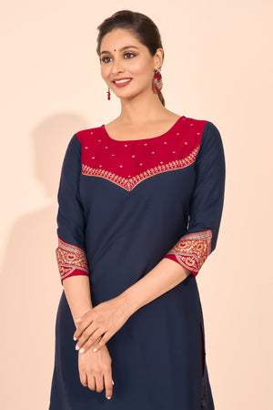 Jewel Inspired Printed Kurta - Navy Blue