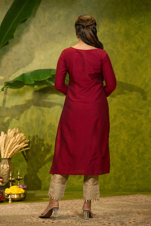 Contemporary Floral Printed Kurta - Red