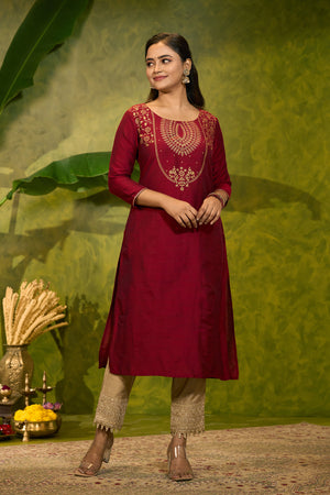 Contemporary Floral Printed Kurta - Red