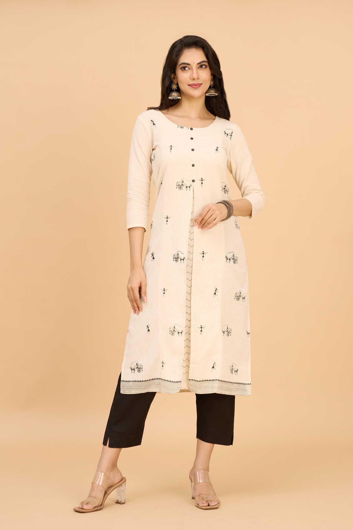 Pongal Inspired Warli Printed Kurta - Off-White