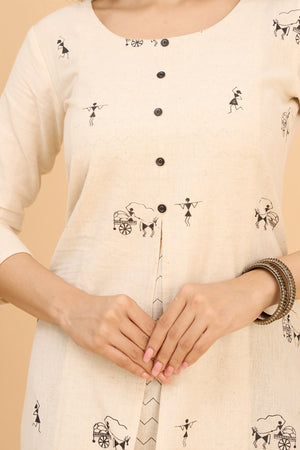 Pongal Inspired Warli Printed Kurta - Off-White