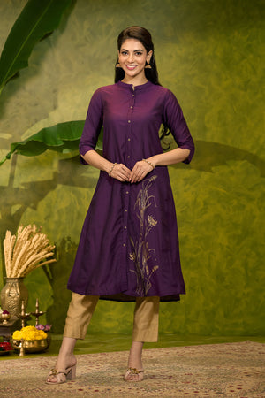 Pongal Inspired Printed Kurta - Purple