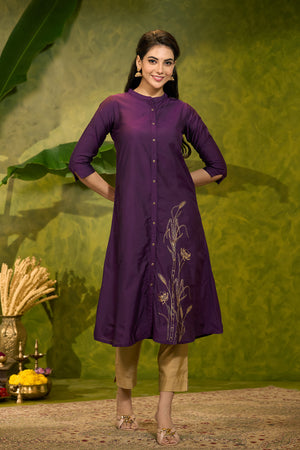 Pongal Inspired Printed Kurta - Purple