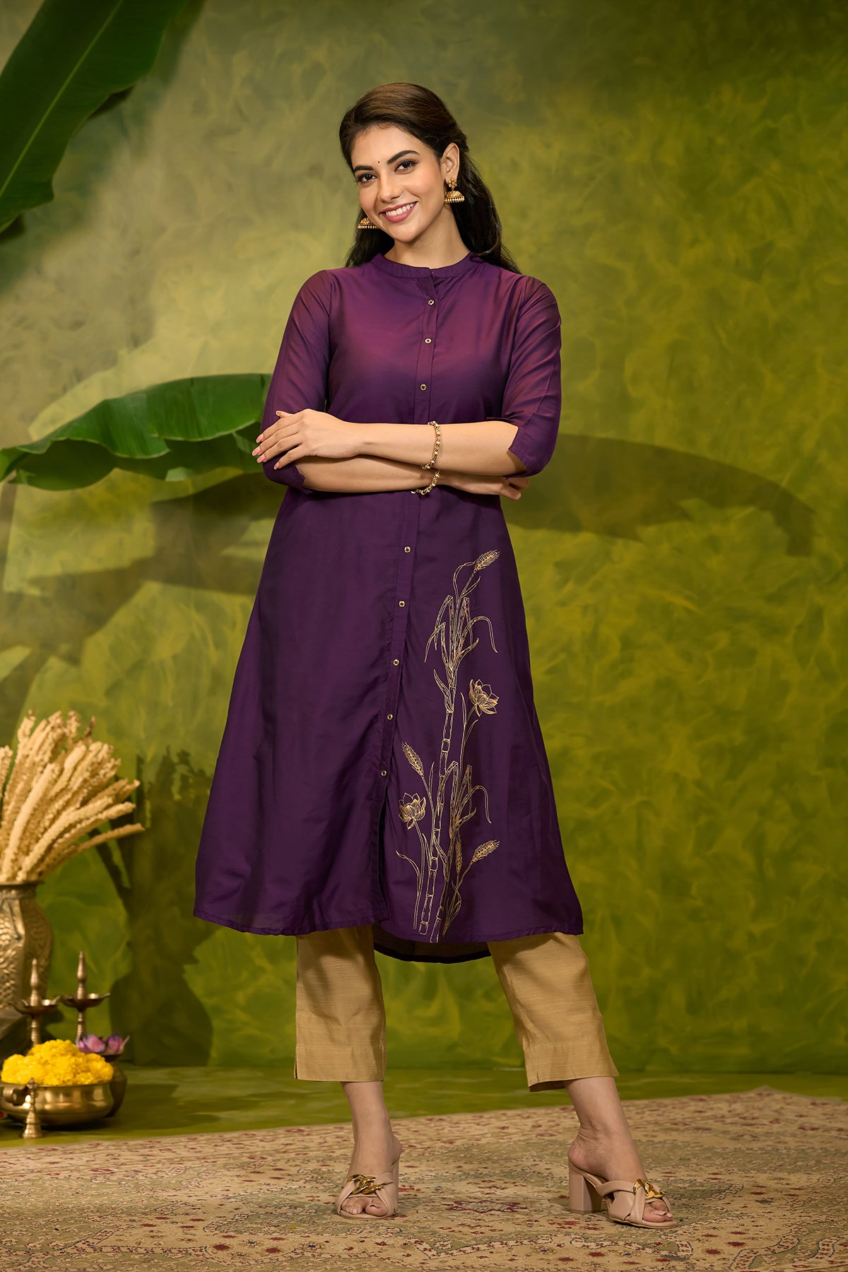 Pongal Inspired Printed Kurta - Purple