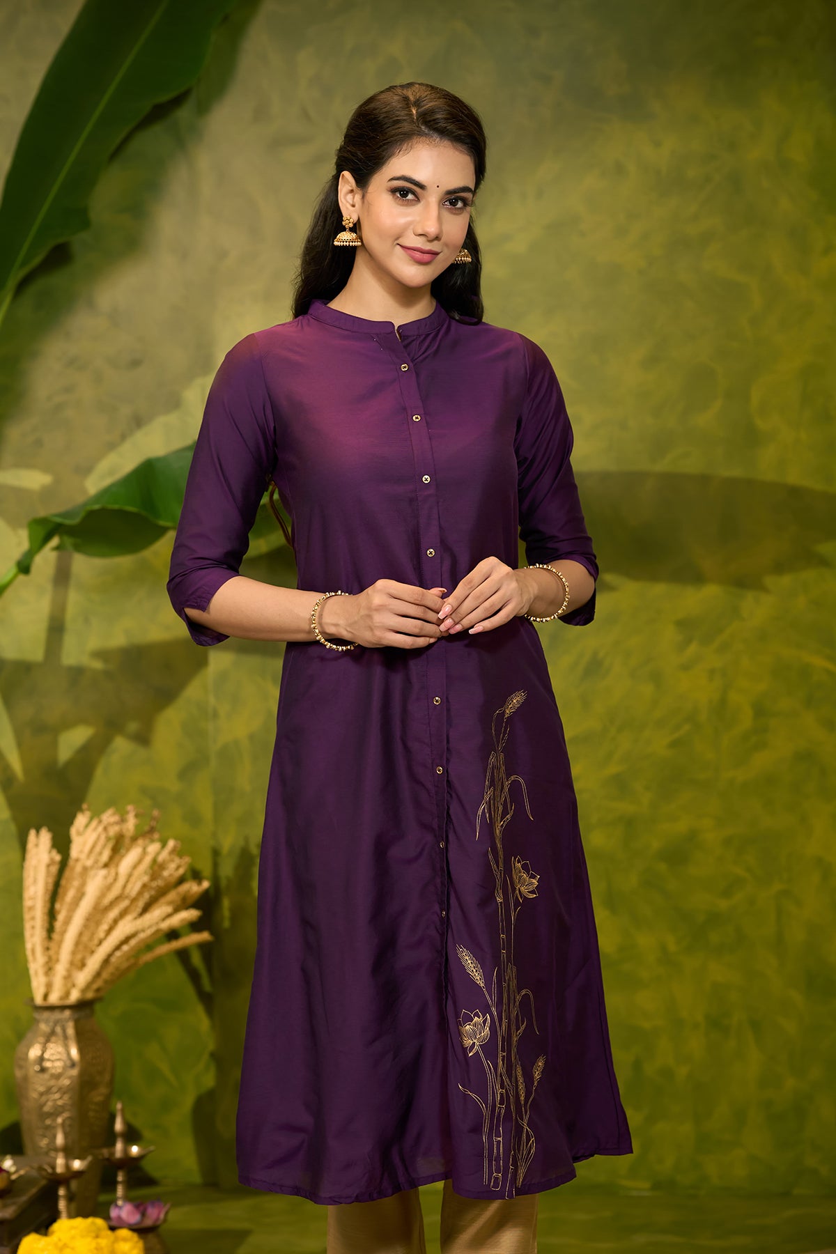 Pongal Inspired Printed Kurta - Purple