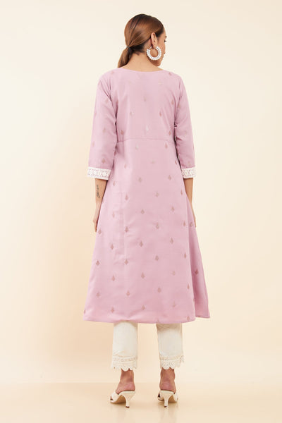All Over Sequin With Floral Motif Embroidered A-Line Kurta - Pink