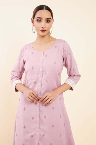 All Over Sequin With Floral Motif Embroidered A-Line Kurta - Pink