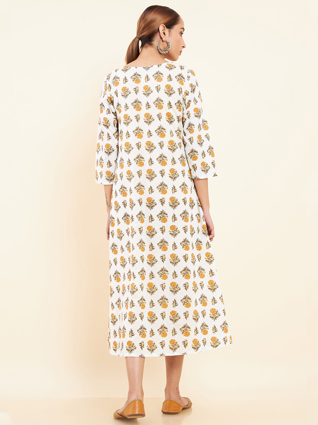 Tie Up Coat All Over Floral Printed Kurta Yellow