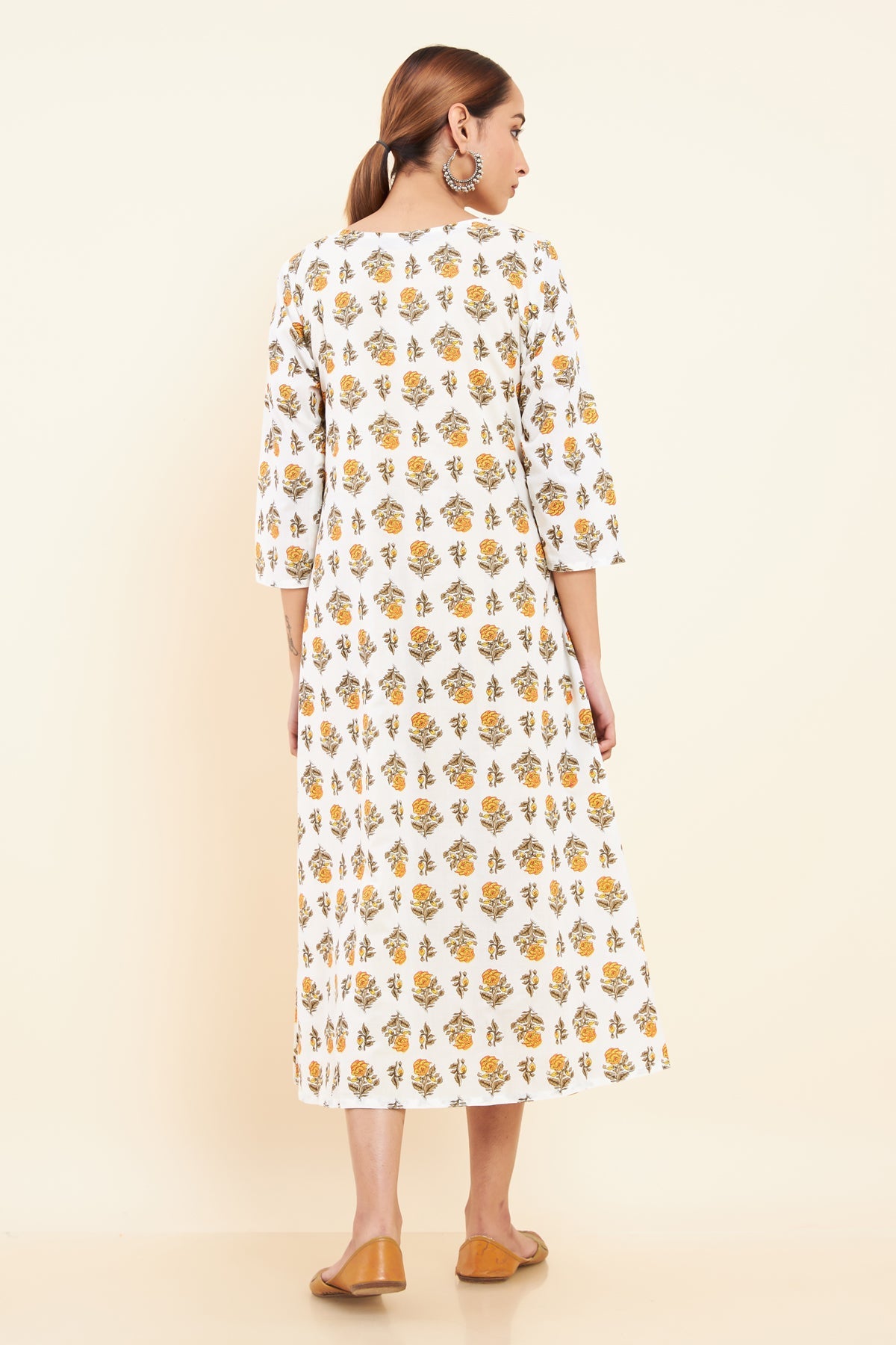 Tie Up Coat All Over Floral Printed Kurta Yellow
