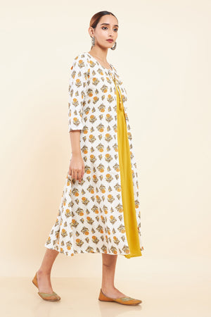 Tie Up Coat All Over Floral Printed Kurta Yellow
