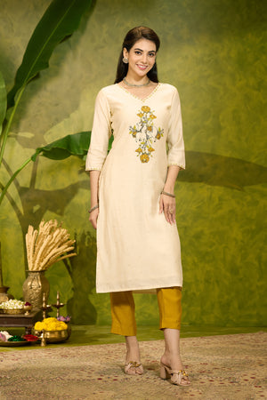 Pongal Inspired Pichwai Printed Kurta - Off- White