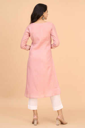 Floral Embroidered Kurta - Pink