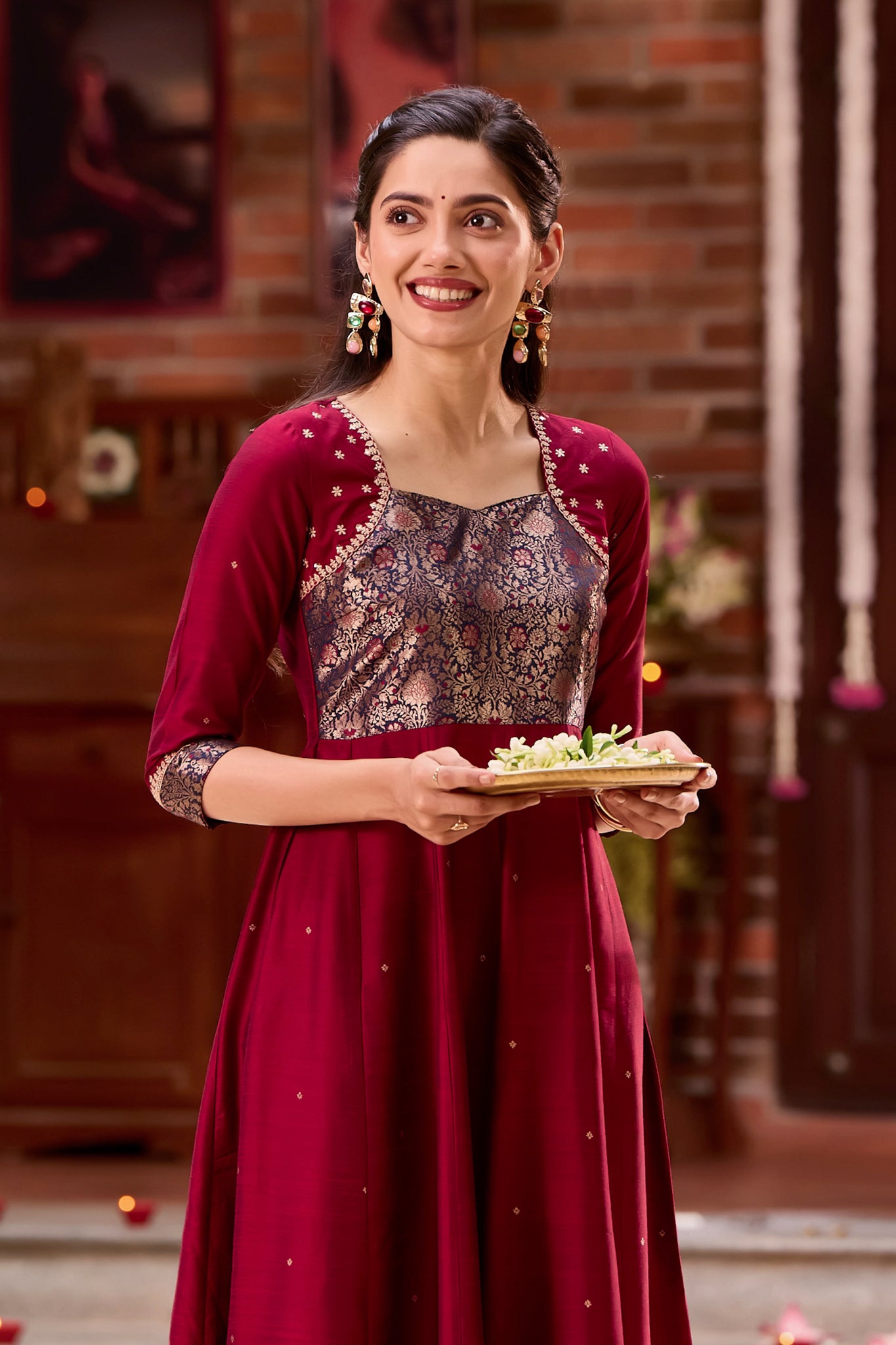 Elegant Maroon Anarkali with Brocade Yoke