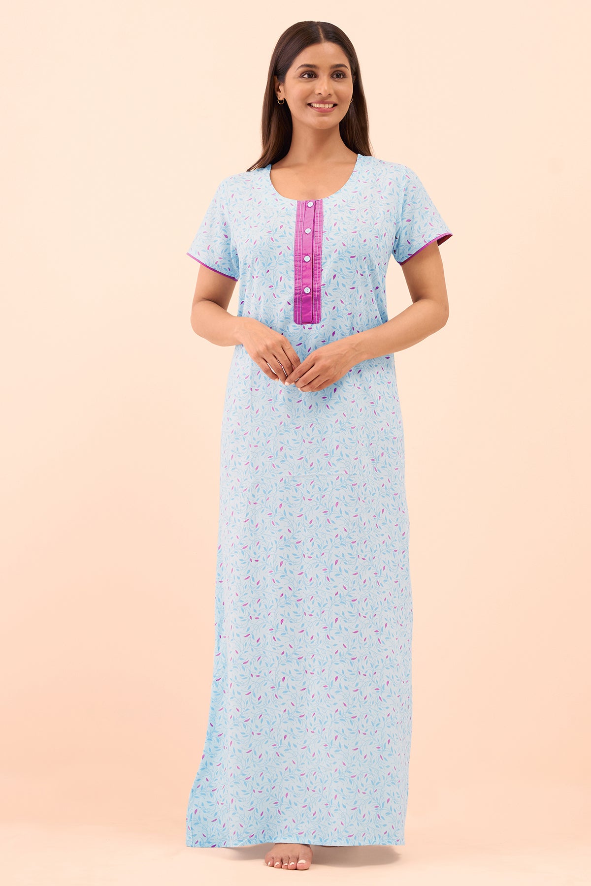 Floral Printed Nighty - Blue