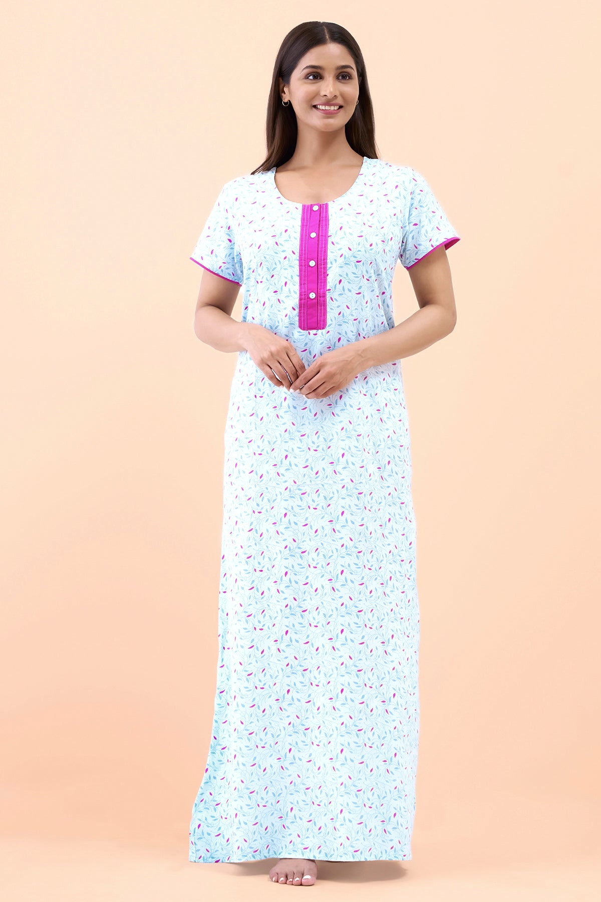 Floral Printed Nighty - Blue