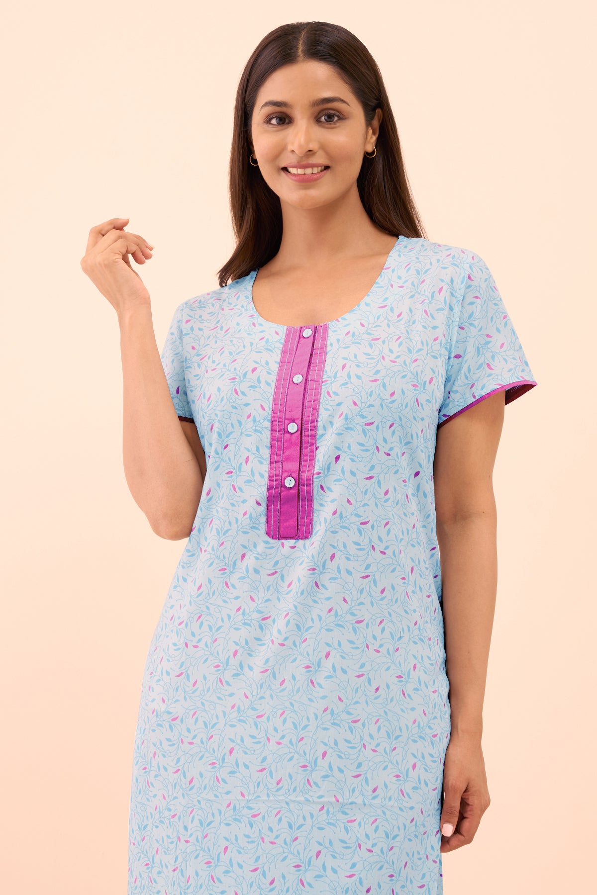 Floral Printed Nighty - Blue