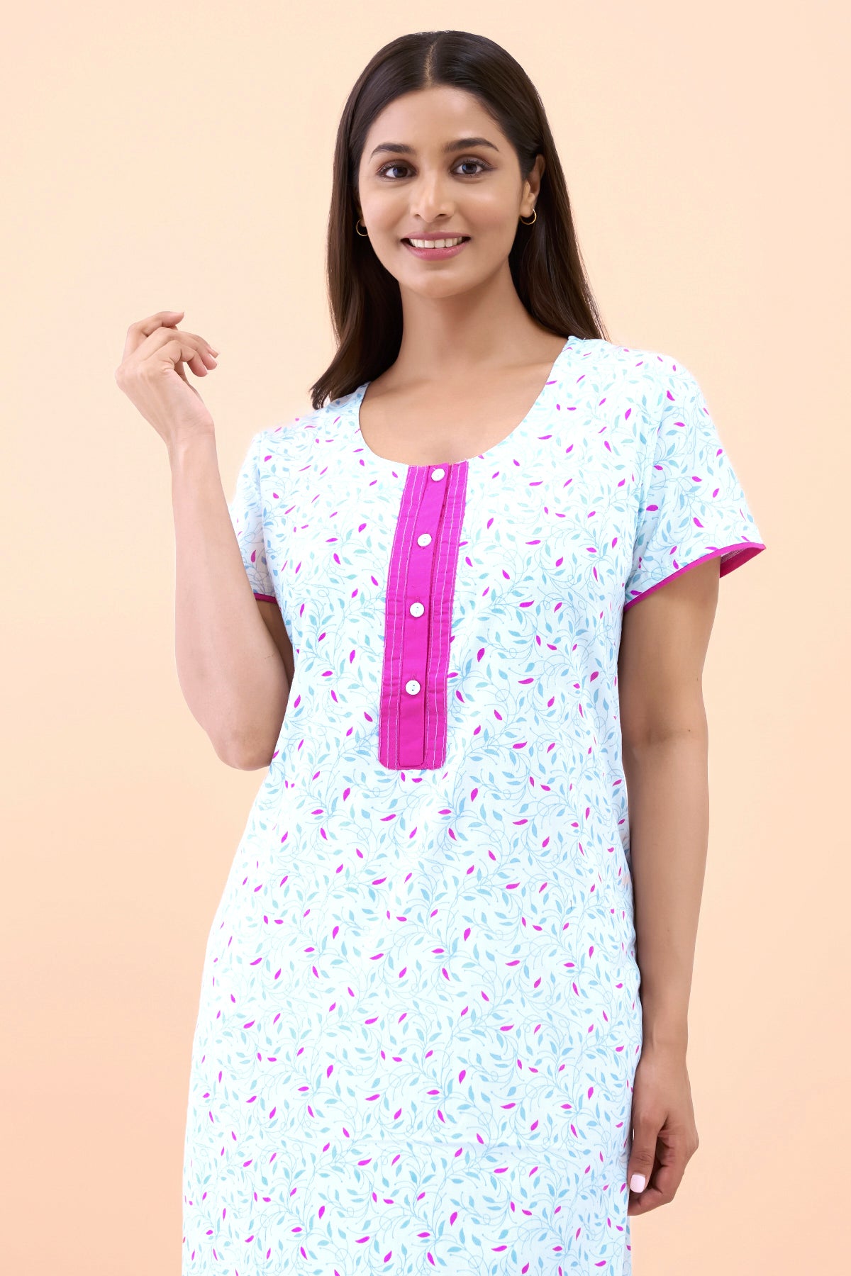 Floral Printed Nighty - Blue