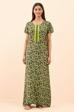 Abstract Printed Nighty - Green