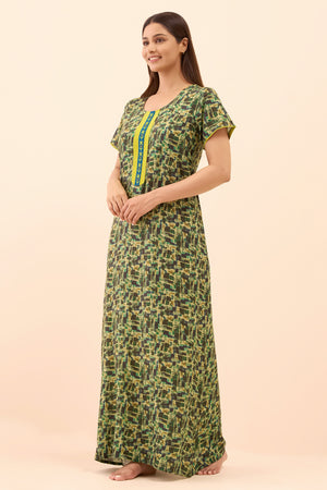 Abstract Printed Nighty - Green