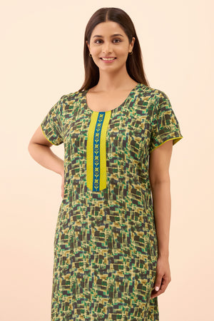 Abstract Printed Nighty - Green