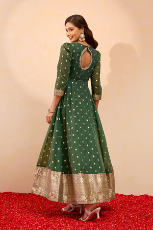 Floral Embroidered Anarkali with Back Detailing - Green