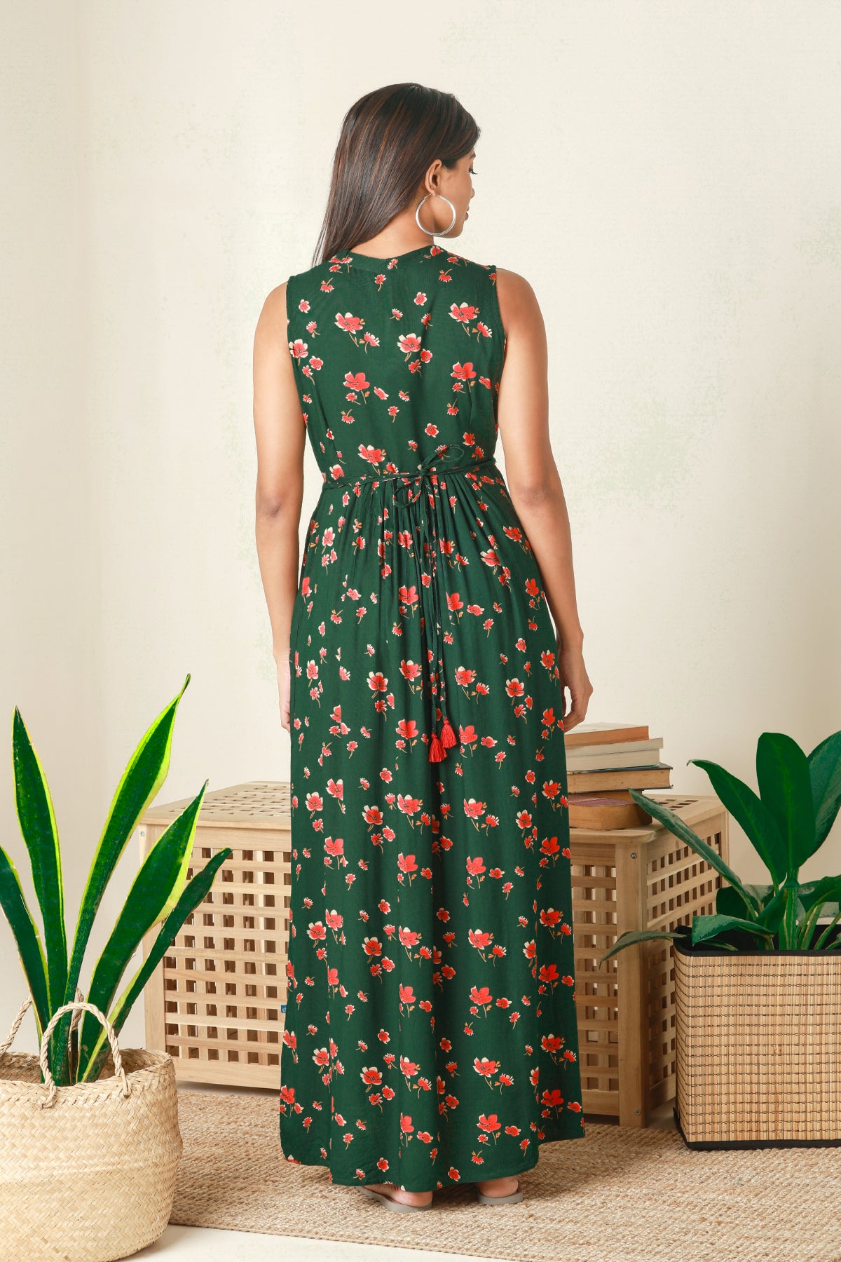 Contemporary Floral Printed Maternity Dress - Green