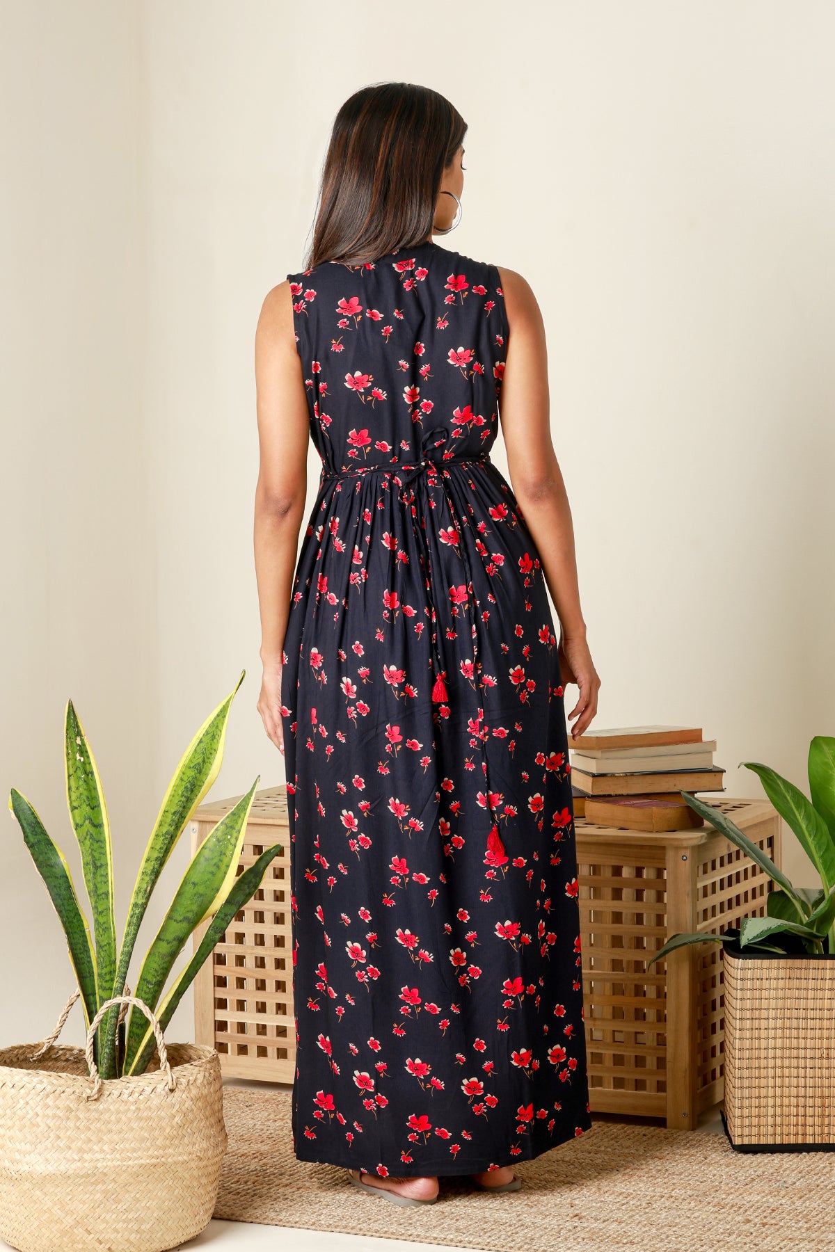 Contemporary Floral Printed Maternity Dress Navy