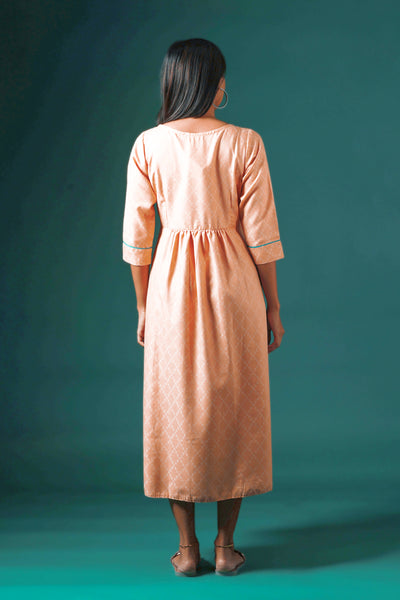 All Over Textured Maternity Kurta with Floral Embroidered Yoke Peach