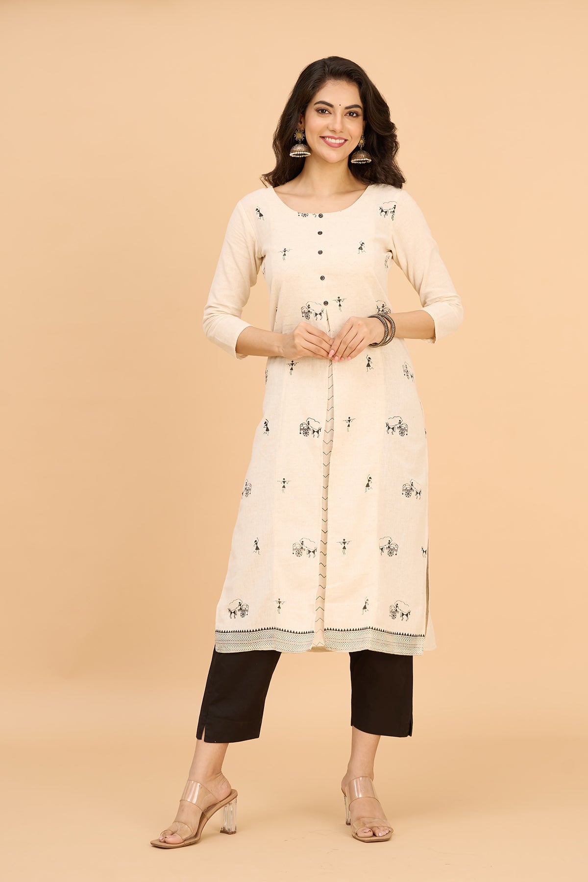 Pongal Inspired Warli Printed Kurta - Off-White