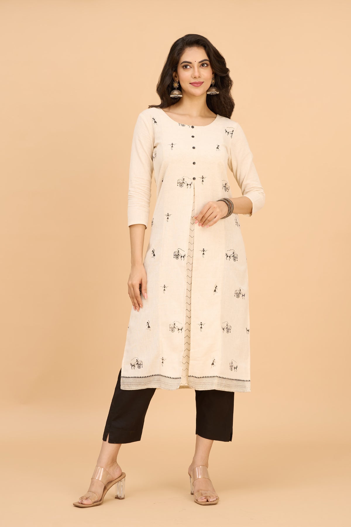 Pongal Inspired Warli Printed Kurta - Off-White