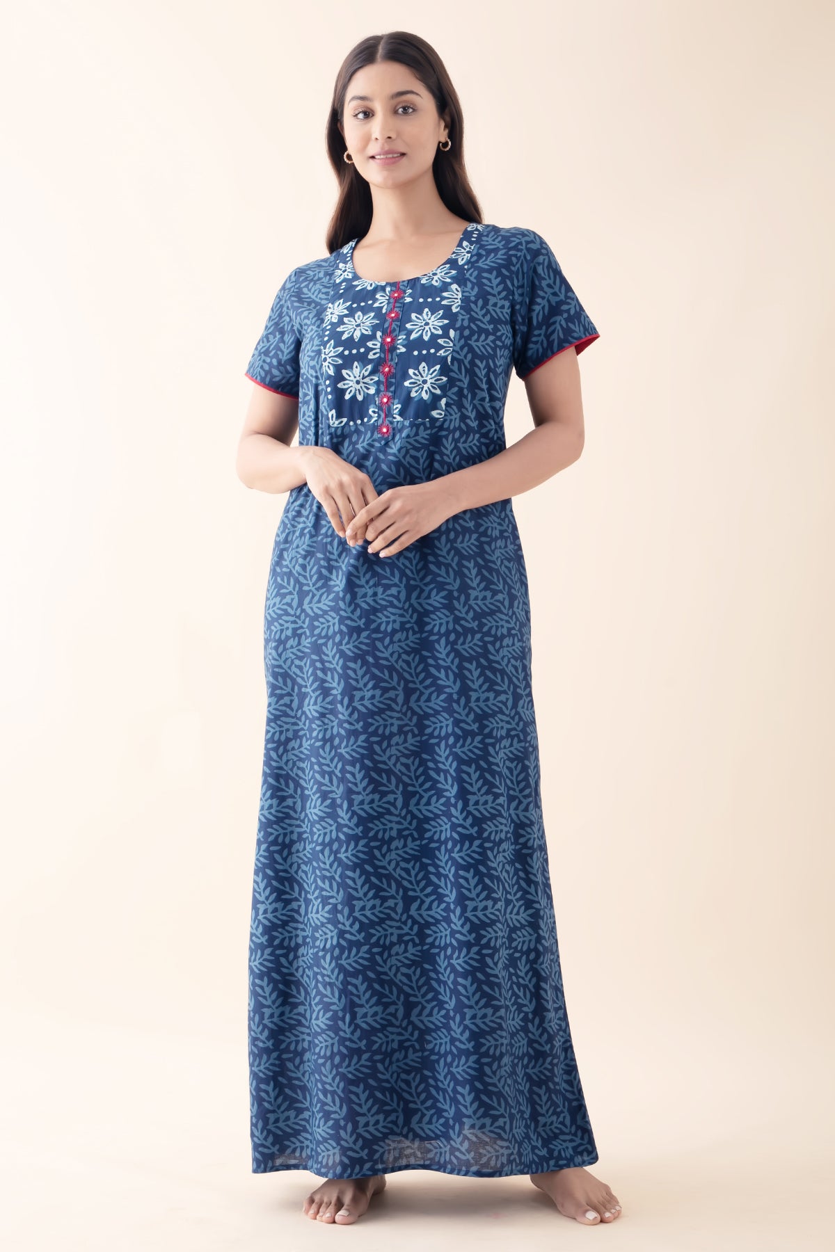 Jaipur Cotton Printed Nighty - Blue