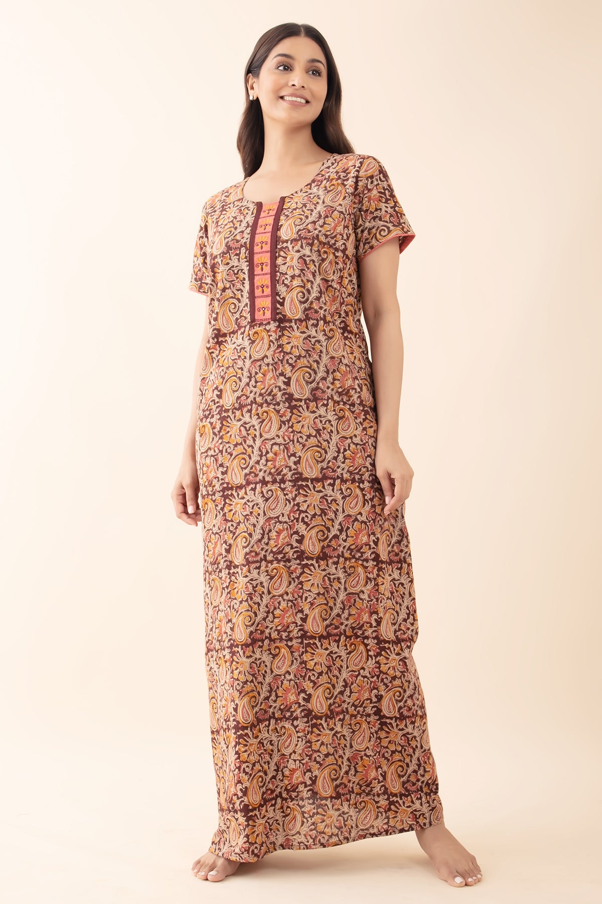 Paisley Kalmakri Printed Nighty - Brown