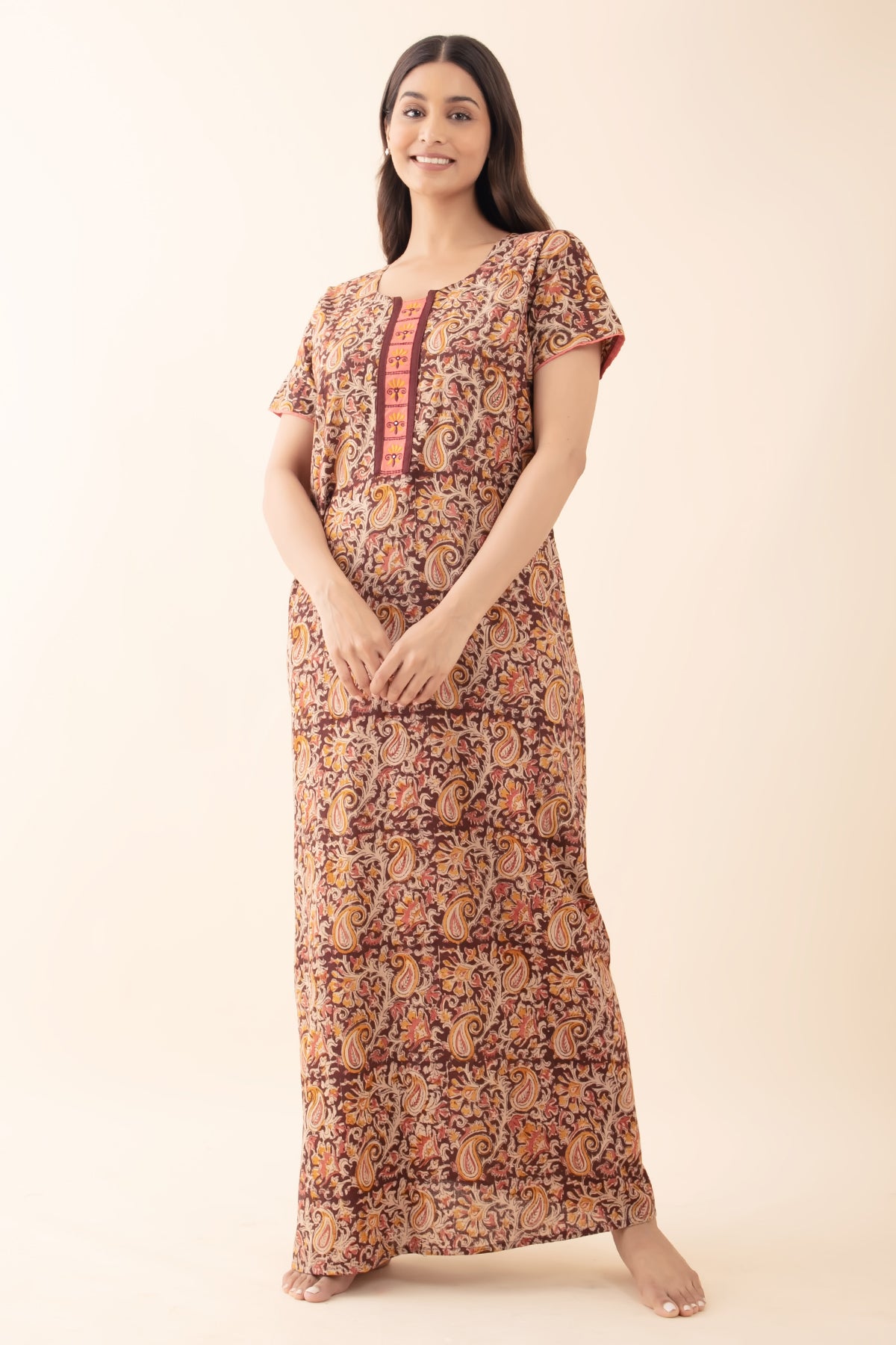 Paisley Kalmakri Printed Nighty - Brown