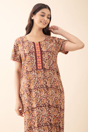 Paisley Kalmakri Printed Nighty - Brown