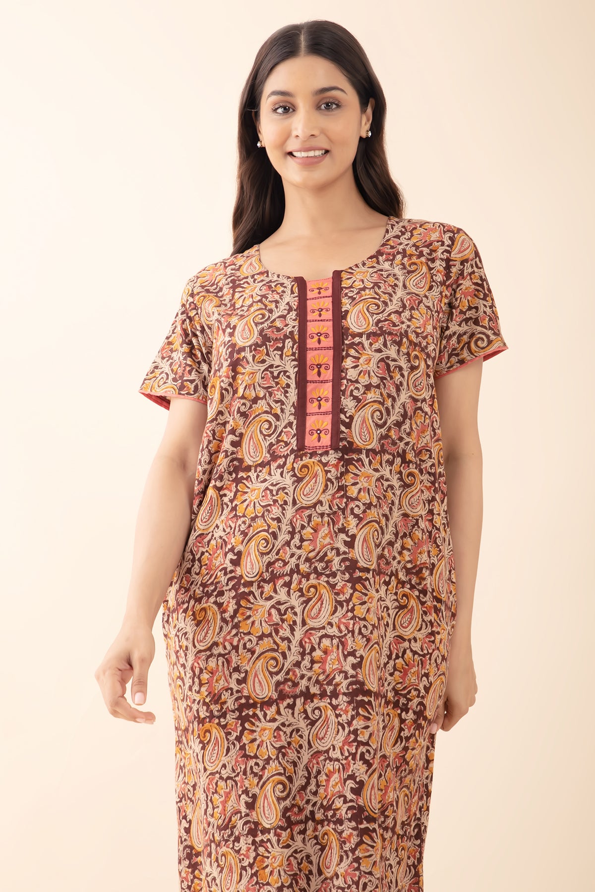 Paisley Kalmakri Printed Nighty - Brown